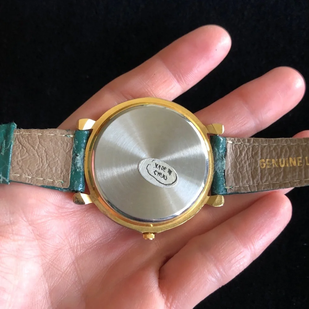 Vintage Gold Christmas Tree Watch with Green Strap